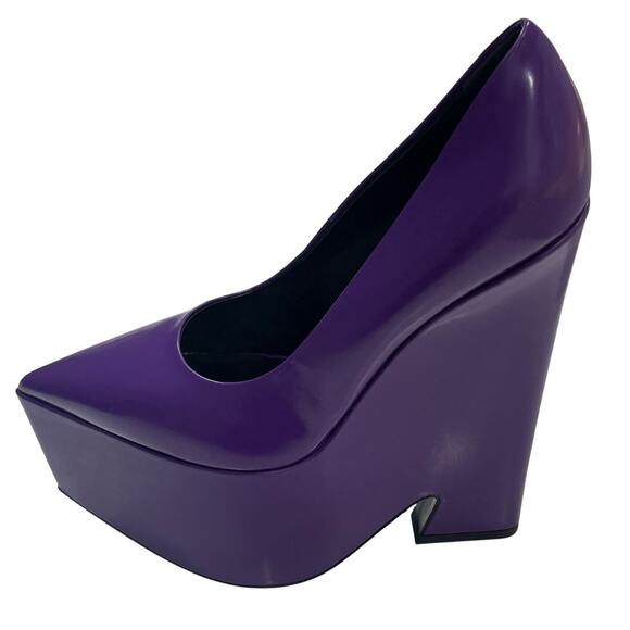 S8 VERSACE $1,450 Platform Tempest Wedge Heels Calf Leather Purple IT36/US6 - Picture 4 of 8